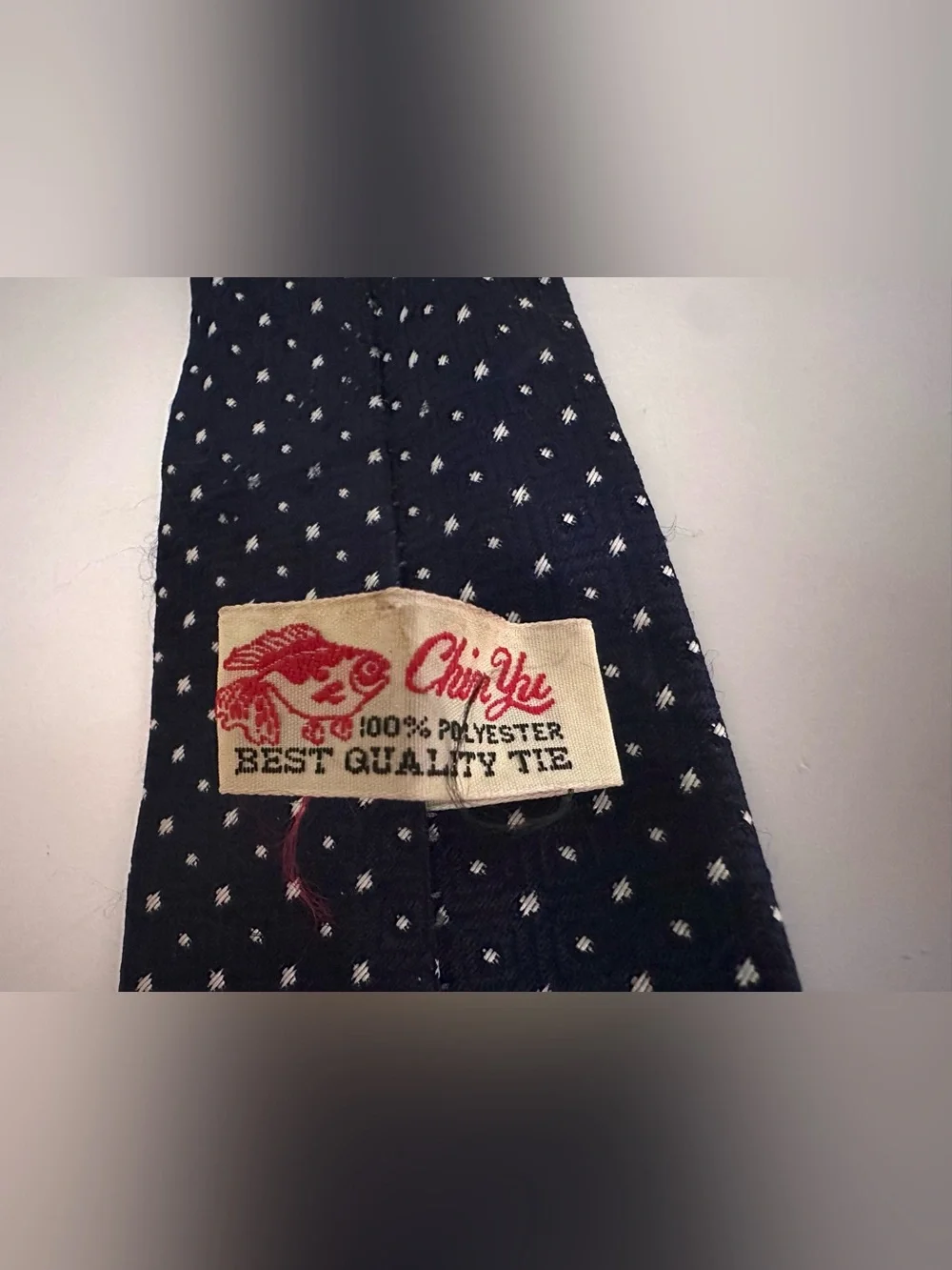 Vintage Polyester Tie - Navy Blue With White Dotted Accents